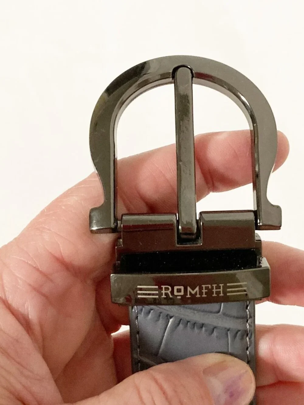 ROMFH Croc Belt Equestrian Gray Faux Leather 35